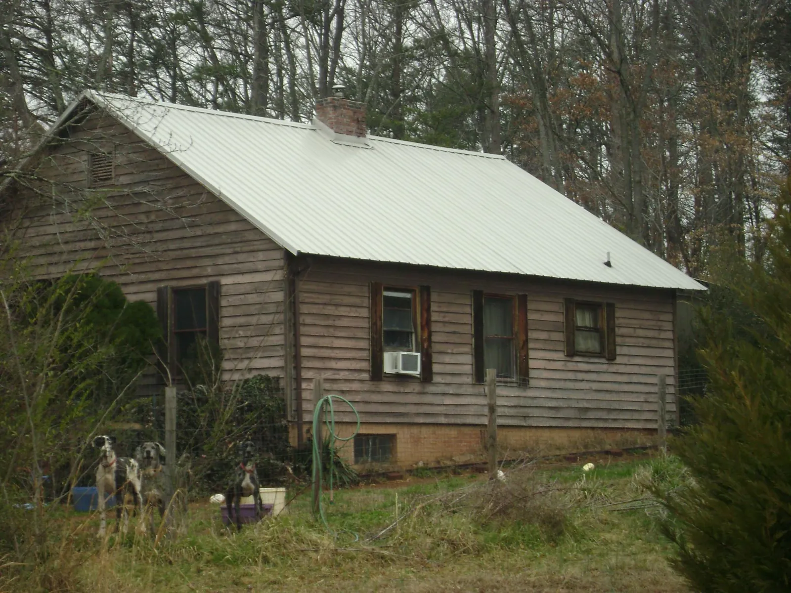 White metal roof on an old wood sided farmhouse, from a Asphalt Shingle Roof Repair job in Peculiar